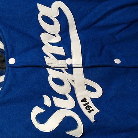 FINAL SALE! RARE! Sigma Refined Greek Blue Wool White Leather Letterman Jacket - Picture 2 of 16